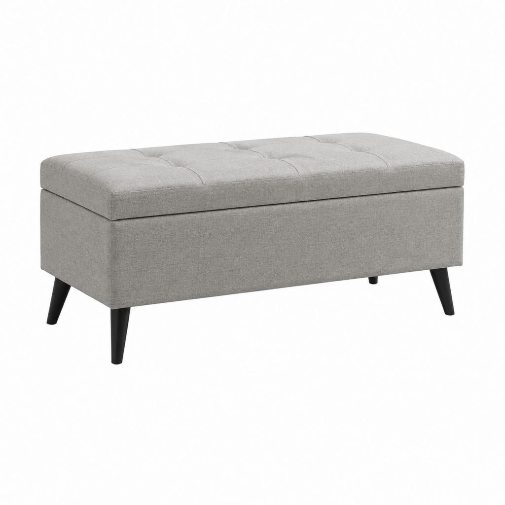 Banc de bout de lit avec rangement gris en polyester rectangulaire 100 x 40 x 45 cm
