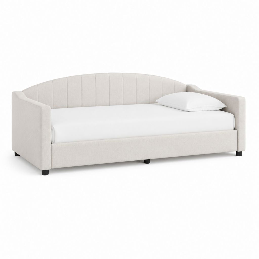 Lit banquette 90 x 190 cm beige en polyester avec dossier arrondi
