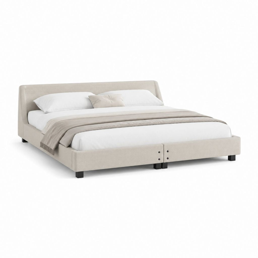 Lit double capitonné beige en polyester 160 x 200 cm