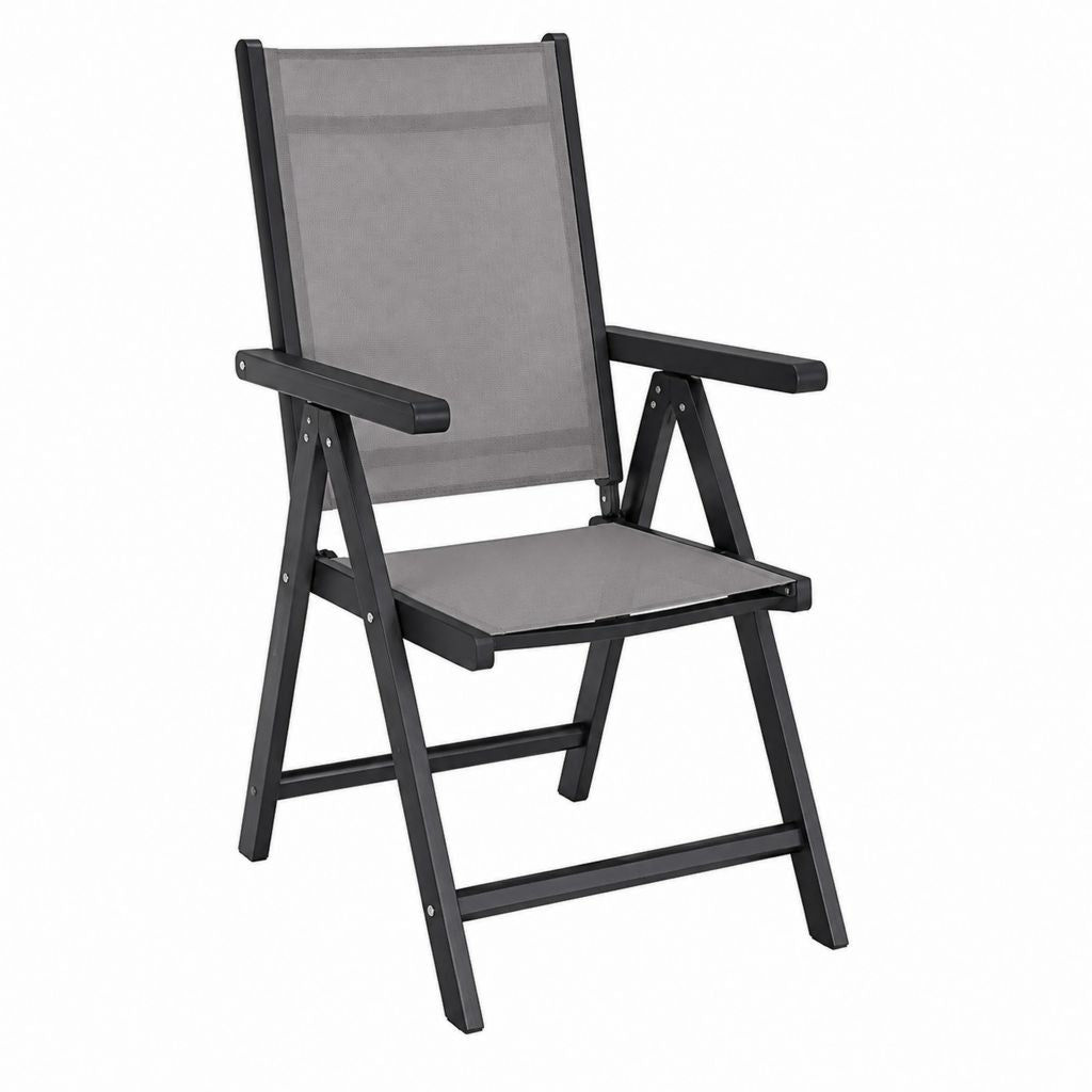 Chaise de jardin pliante gris et noir en aluminium et textilène 58 x 68 x 107 cm