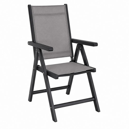Chaise de jardin pliante gris et noir en aluminium et textilène 58 x 68 x 107 cm