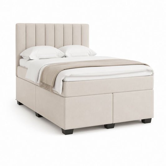 Lit double 160 x 200 cm beige en polyester avec tête de lit capitonnée rectangulaire