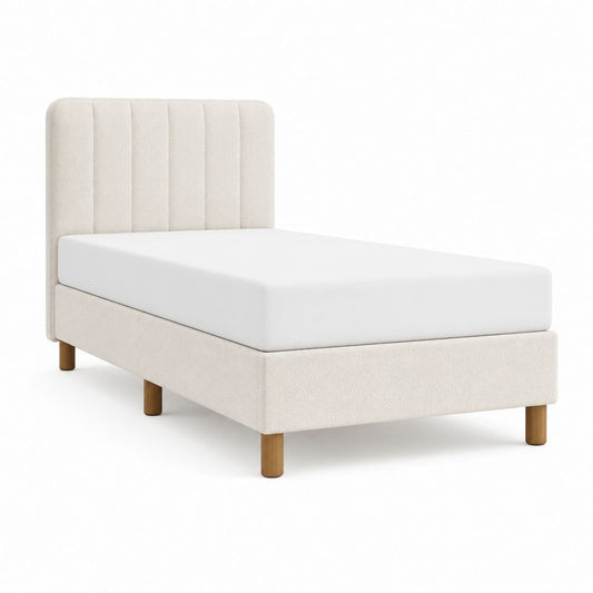 Lit simple 90 x 190 cm beige en polyester avec pieds en bois massif