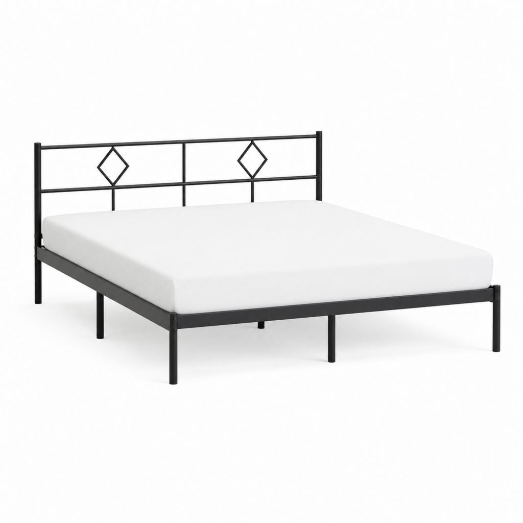 Cadre de lit double noir en acier 140 x 190 cm avec tête de lit à motifs géométriques