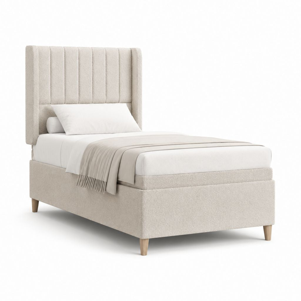 Lit simple capitonné beige en polyester 90 x 190 cm avec tête de lit haute