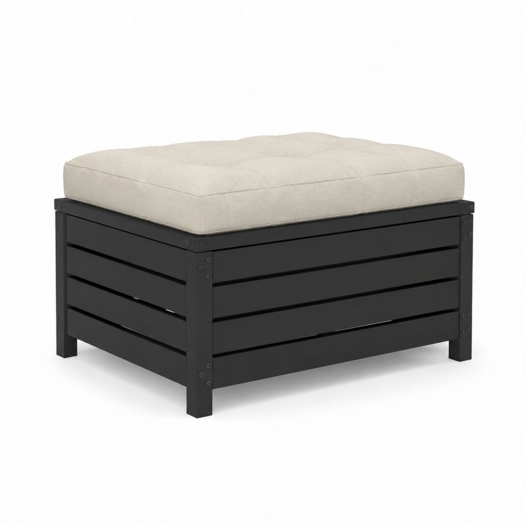 Repose-pieds rectangulaire noir avec coussin beige en polyester 100 x 70 x 50 cm