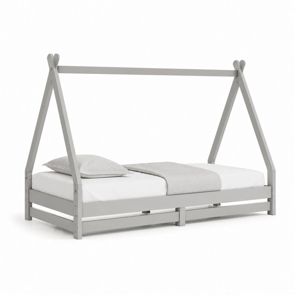 Lit enfant cabane gris en pin massif 90 x 200 cm