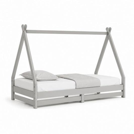 Lit enfant cabane gris en pin massif 90 x 200 cm