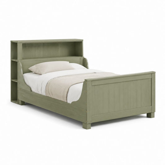 Lit simple avec rangement vert sauge en pin massif 90 x 190 cm