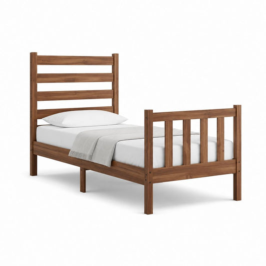 Cadre de lit simple 90 x 190 cm marron en pin massif rectangulaire