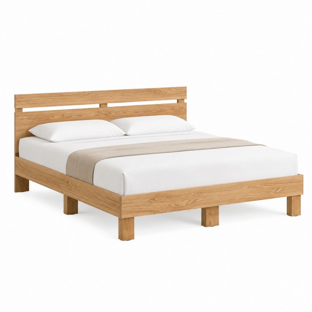 Lit double cadre de lit en chêne massif naturel rectangulaire 170 x 210 x 110 cm pour matelas 160 x 200 cm