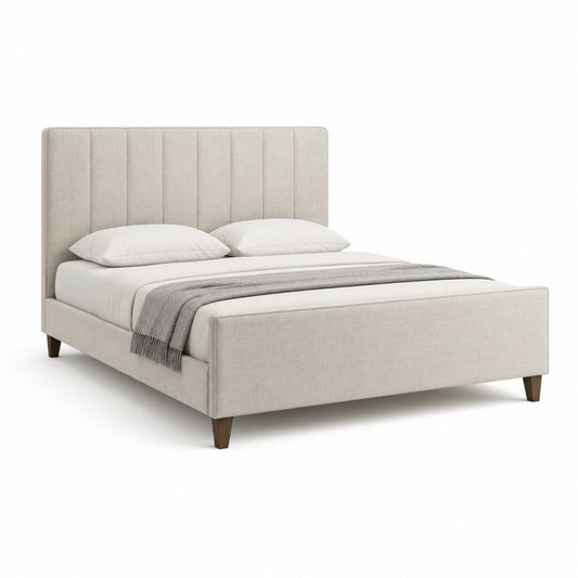 Lit double capitonné beige en polyester avec cadre 160 x 200 cm