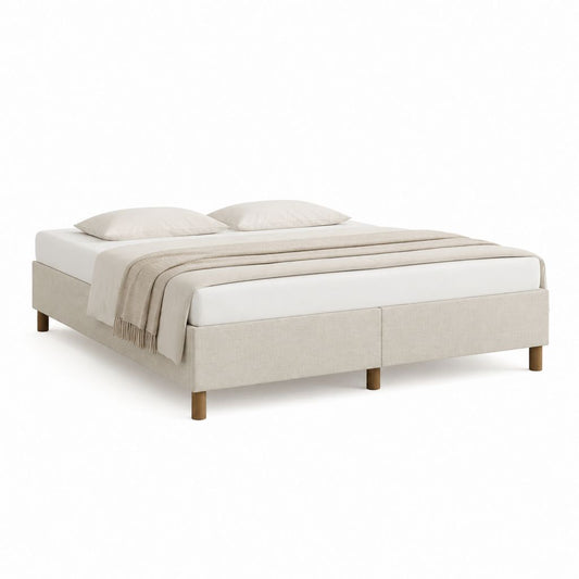 Lit double cadre de lit beige en polyester rectangulaire 160 x 200 cm