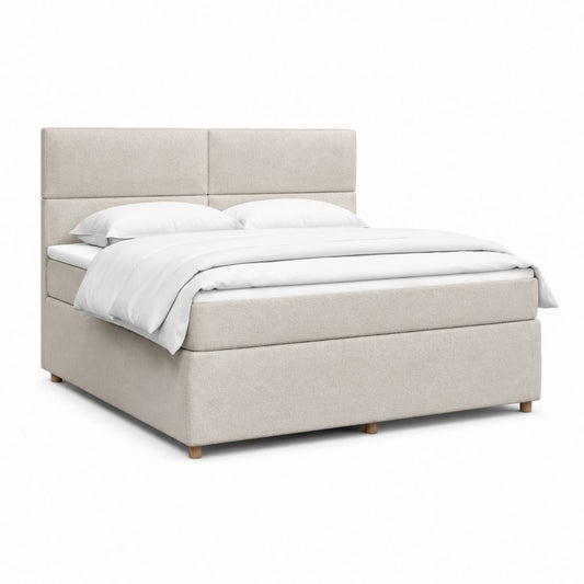Lit coffre 2 places beige en polyester avec tête de lit capitonnée 160 x 200 cm