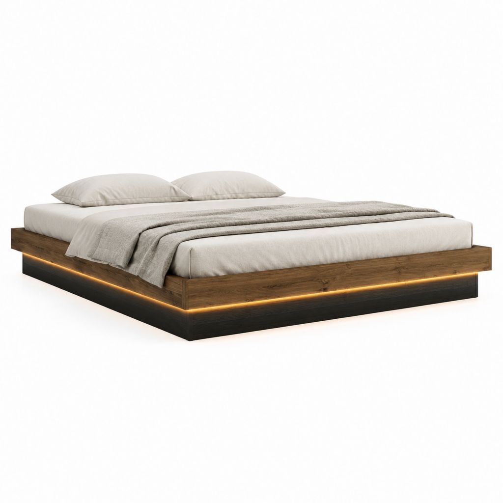 Cadre de lit plateforme 180 x 200 cm marron foncé en panneaux MDF avec éclairage LED intégré