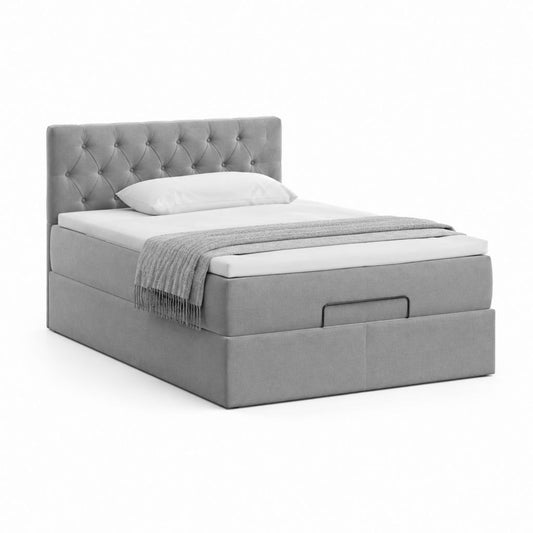 Lit coffre double gris en polyester capitonné 160 x 200 cm